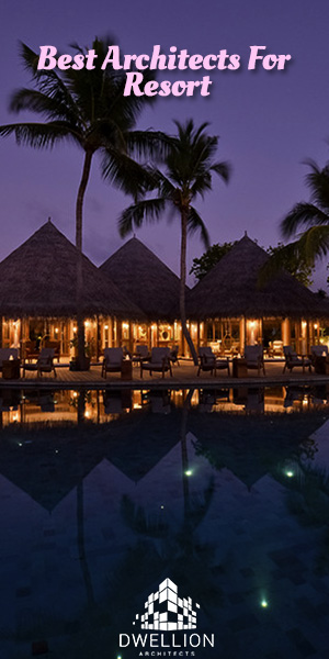 Excellent architecture design by Best Architects, beautiful lighting at the resort during late evening.
